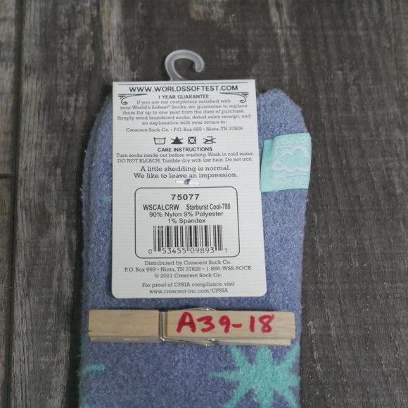 Worlds Softest Socks Cozy Stars Crew Womens Size 6-11 Starburst Cool Blue NWT - Picture 4 of 4